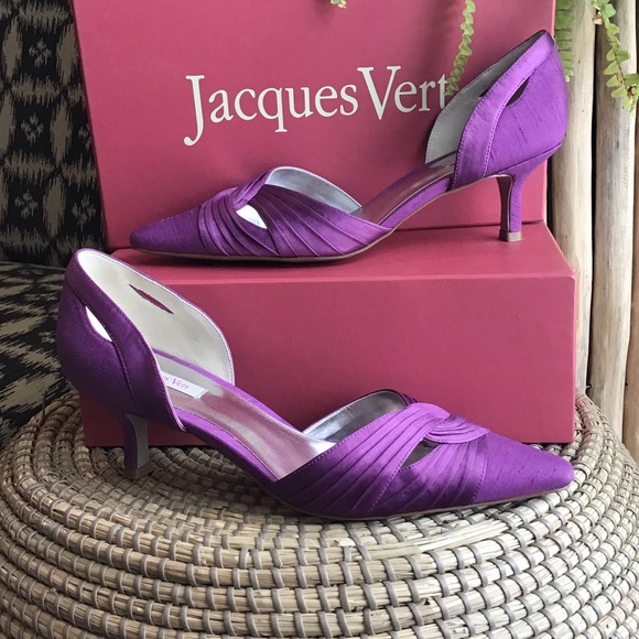 Jacques Vert Shoes - Purple Shantung Silk and Satin Kitten Heels